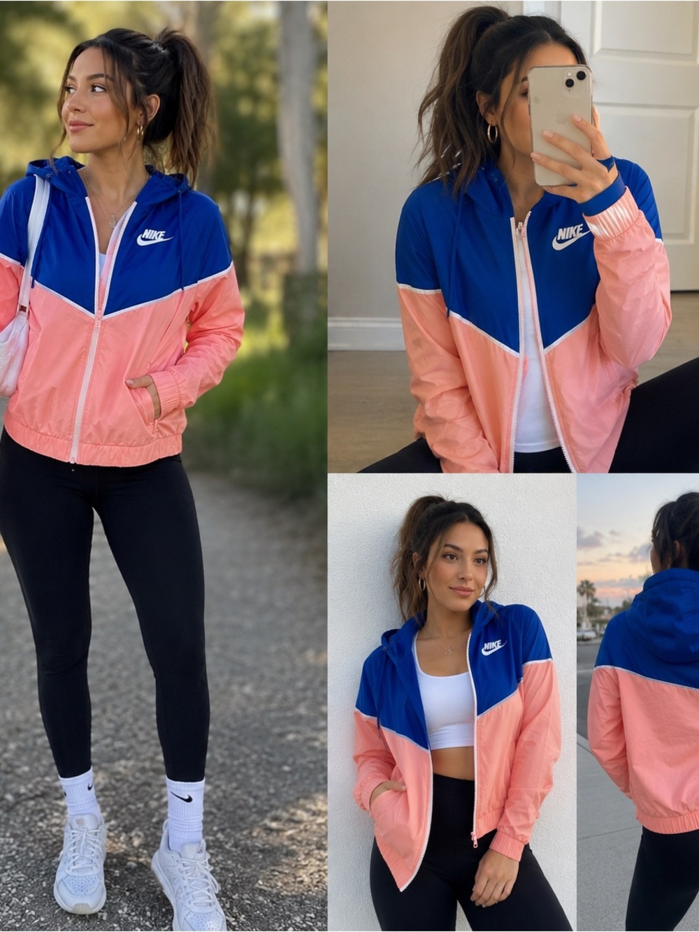 Nike Colorblock Hooded Windbreaker Jacket in Blue and Pink